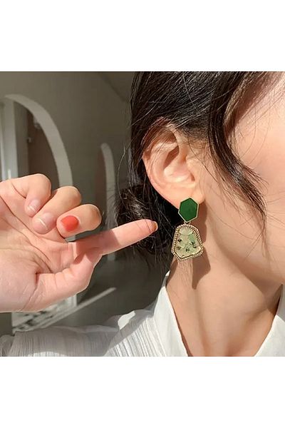 Girift Vintage Yira Green Natural Stone Earrings