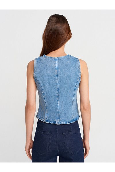 Dilvin 50754 Crew Neck Denim Vest-Tint