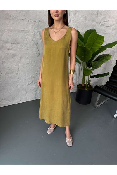 Elif Özbey Butik Rochie lungă cu bretele groase Safran Premium