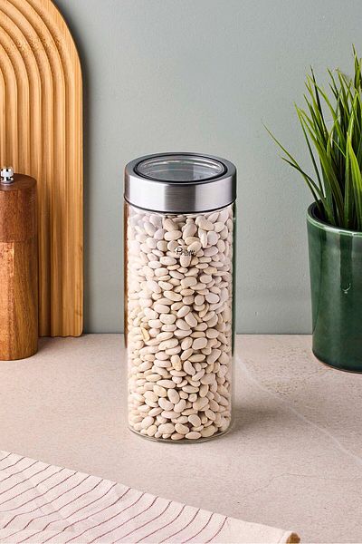 Perotti Cassetto 900 ml Stainless Steel Borosilicate Glass Jar with Lid 8.5X20 cm