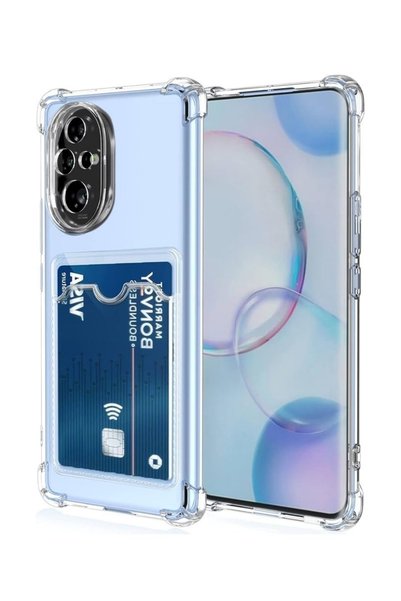 HANPORIUM جراب Honor 200 مصنوع من السيليكون ممتص للصدمات مع حامل بطاقات - شفاف