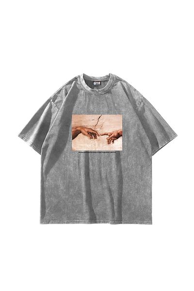 Sekizbiraltı Δημιουργία του Adam Printed Oversize Unisex Washable White Tshirt