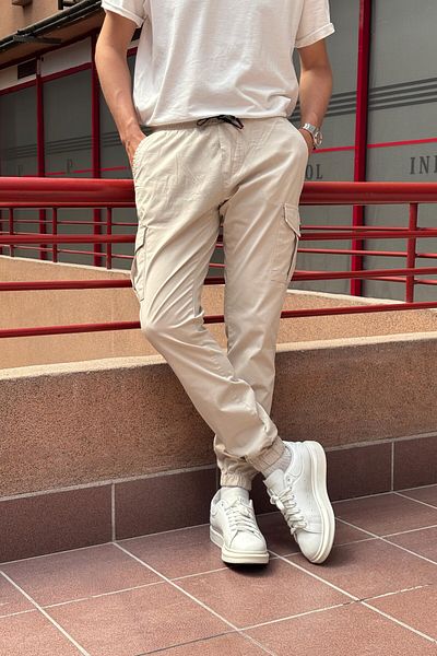inpool Stone Men's Oversize Jogger Pants with Elastic Waist and Legs and Cargo Pockets