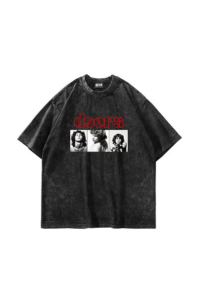 Sekizbiraltı Πόρτες με στάμπα Oversize Unisex Washable Black Tshirt