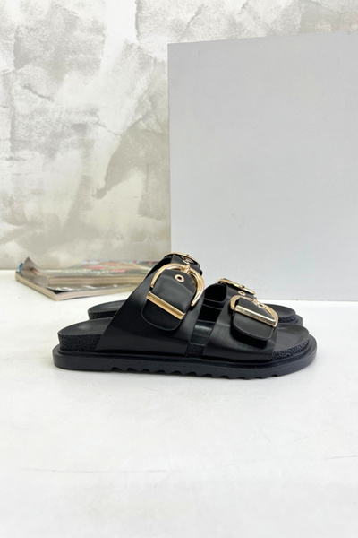 inizio Чорні анатомічні тапочки на ремінці для жінок SV41