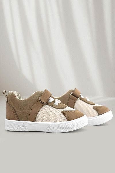 Rakerplus Genuine Leather Cream Sand Color Velcro Baby Shoes