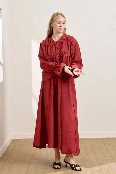 Ceylan Otantik Burgundy Muslin Blouse & Balloon Skirt Set