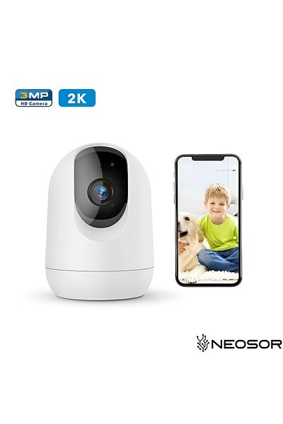 NEOSOR Camera de Supraveghere,3MP, Monitorizare Video Audio Bebelusi, Nightvision,Pan/Tilt 360 grade, Wi-Fi