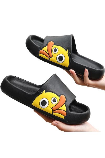 CRACOS Beach slippers, black with duck print, size 38-39, 25 centimeters