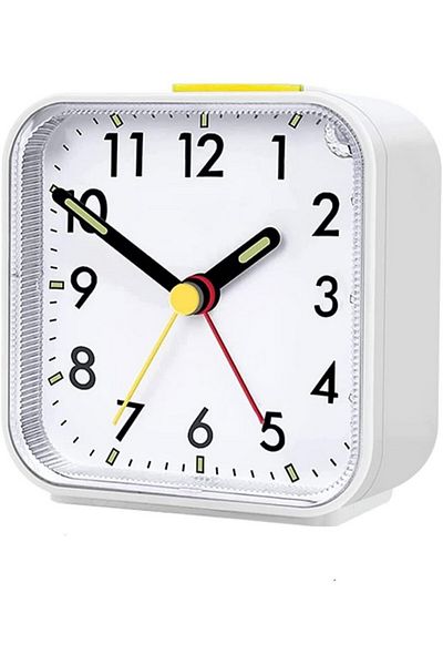 GUIGUZHJ Analog alarm clock without ticks with light and snooze function and top button, white, GUIGUZHJ