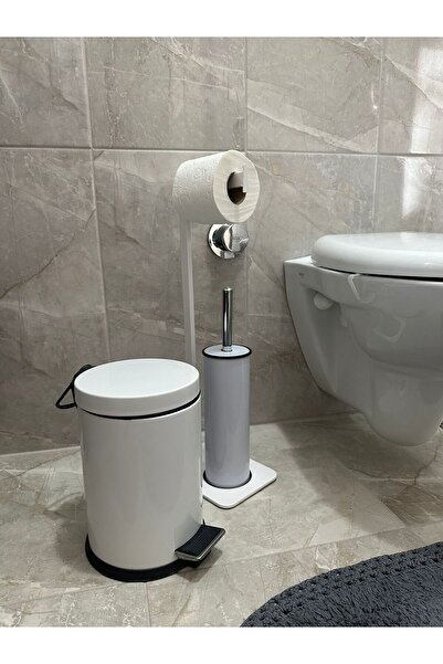 lyla concept حامل ورق تواليت للحمام باللون الأبيض من ليليوم مع فرشاة تعليق وم...