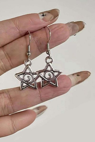 Köstebek Silver Gothic Star Drop Y2K Earrings
