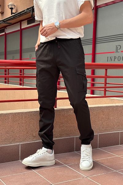 inpool Μαύρο ανδρικό παντελόνι Jogger Oversize με ελαστική μέση και πόδι Cargo Pocket