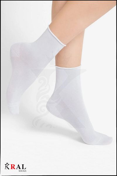 KRAL SOCKS Дамски безшевни бамбукови чорапи до глезена, 4 чифта, с рол-топ и ластик