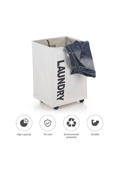 Saharaz 70L Wheeled Laundry Hamper,with Handle Foldable,Breathable Waterproof,Light Gray