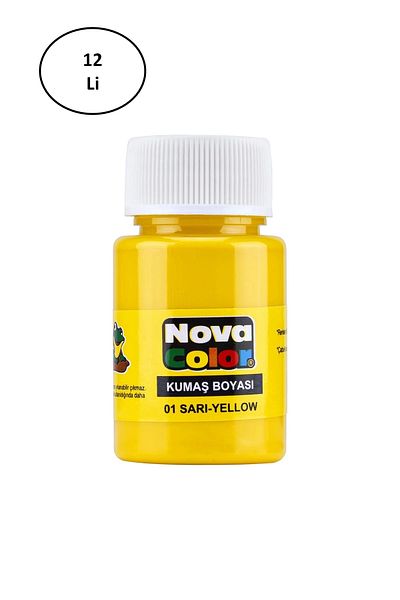 BOL ÇEŞİT BURADA Nova Color Fabric Dye Bottle 30 ml Yellow 12 Li