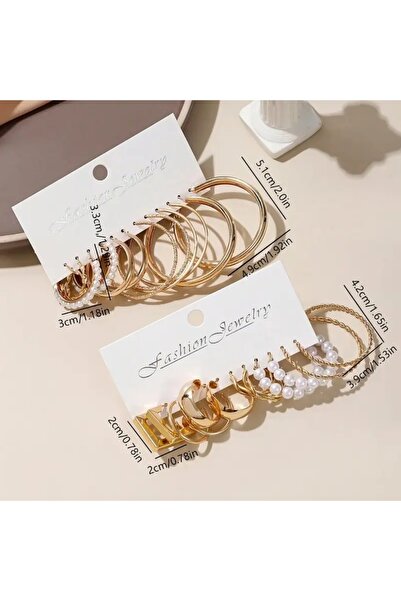 FASHİON JEWELRY Women's Heart 24'lü Gold Küpe Seti