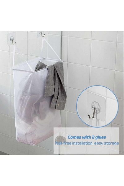 Saharaz Laundry Basket For Hanging Clothes,With 2 Stainless Steel Hooks Hooks,Foldable Durable,40x24x14cm
