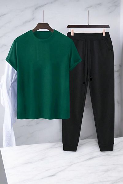 uyguntarz Unisex-T-Shirt-Trainingsanzug-Set mit Blumentopf-Design