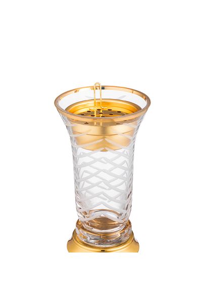 ALSAIF Glass Incense Burner Engraved With Metal Base And Gold Cover