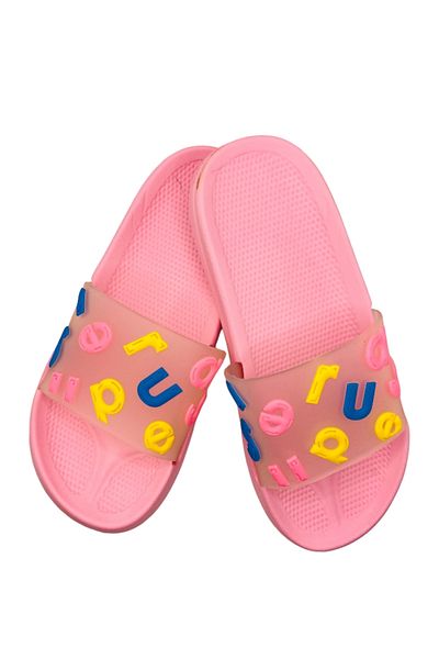 CRACOS Women's beach slippers, pink with alphabet print, size 36-37, 23 centimeters