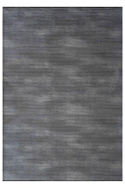 Serente Home Χαλί σενίλ με σχέδιο ρίγες που πλένεται και δεν γλιστράει, ανθρακί χαλάκι δαπέδου 4156