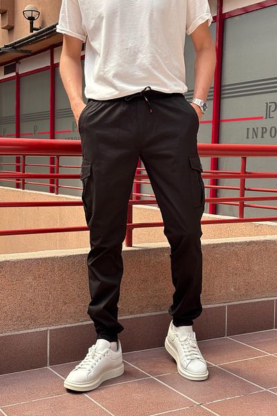 inpool Μαύρο ανδρικό παντελόνι Jogger Oversize με ελαστική μέση και πόδι Cargo Pocket