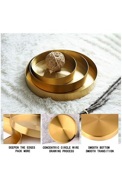 COOYA 3 Pack Metal Tray,Durable High Quality,Simple Line Design,Mirror Polishing,Different Size