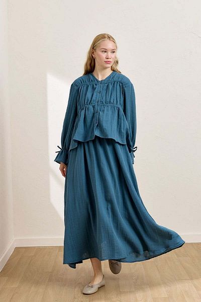 Ceylan Otantik Dark Indigo Muslin Blouse & Balloon Skirt Set