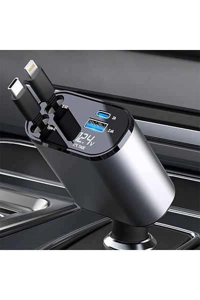 Generic 4 in 1 Retractable Car Charger, Fast Car Charger 120W, USB Car Charger (1Lightning 1TypeC)