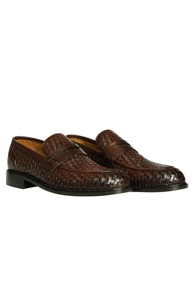 Platin Brown Knitted Leather Men's Leather Classic Loafer