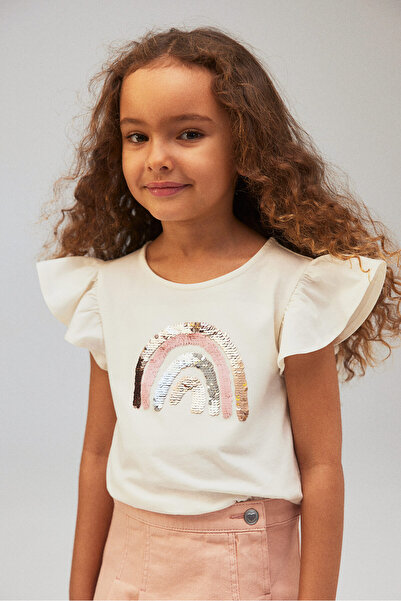 Zeyder Kids Kız Çocuk İşlemeli Gökkuşağı T-shirt