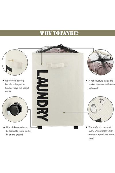Saharaz 70L Wheeled Laundry Hamper,with Handle Foldable,Breathable Waterproof,Light Gray
