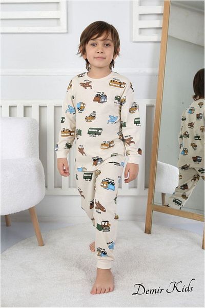demir kids Boy's Car Truck Airplane Patterned Long Sleeve 100% Cotton Seasonal Pajama Set