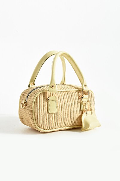 mèche atelier since 2024 حقيبة يد وكتف نسائية من سيري موديل ويكر باللون الأصفر