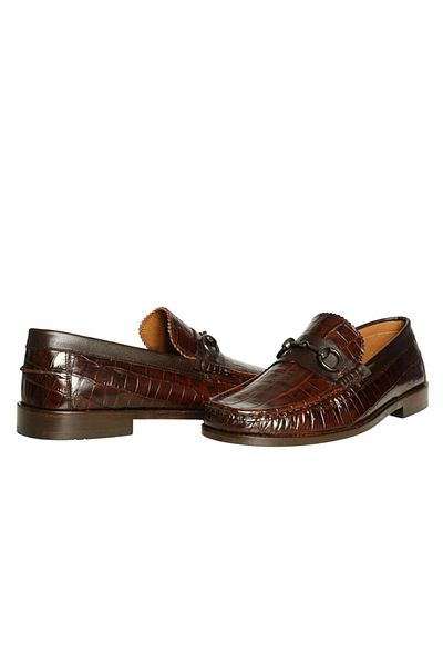 Platin Brown Leather Leather Men's Buckle Loafer