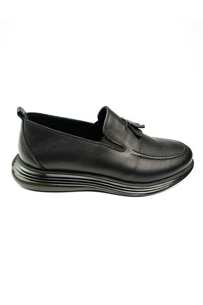Nobel 5008 Black Skin Leather Tasseled Men's Casual Shoes