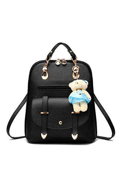 HALAMODO Bear Pendant Backpack Black