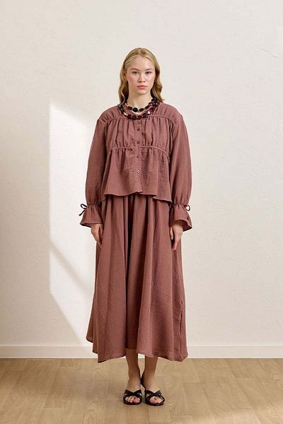 Ceylan Otantik Dusty Rose Muslin Blouse & Balloon Skirt Set