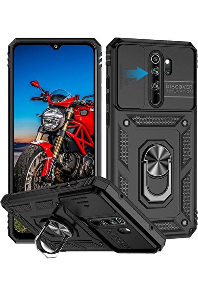 Rivor Xiaomi Redmi Note 8 Pro Uyumlu Kılıf Kamera Sürgülü Standlı Yüzüklü Dar...