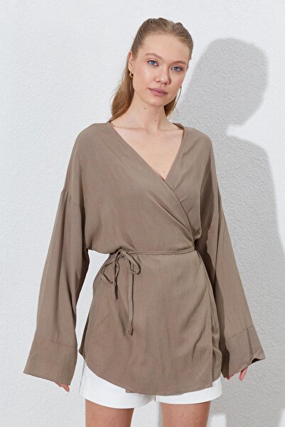 TENA Kadın Toprak Kruvaze Yaka İp Bağlamalı Ceket