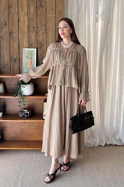 Ceylan Otantik Mink Muslin Blouse & Balloon Skirt Set