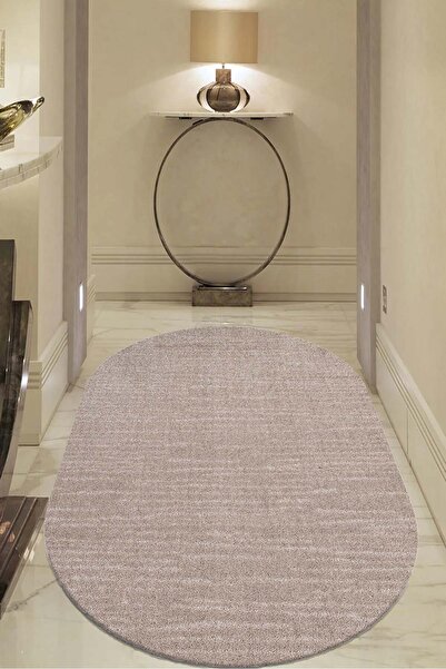 Raschel Carpet Moopy Oval Bej Bukleli Yumuşak Soft Dokuma Yolluk Halı Salon H...