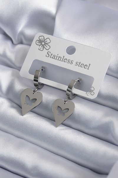 Skygo 316L Steel Silver Color Heart Model Butterfly Embroidered Women's Earrings - TJ-BKP7950