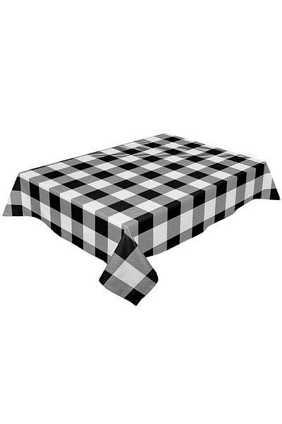 PUFO Față de masă clasică din pânză de mușchi, 140 x 160 cm, negru/alb