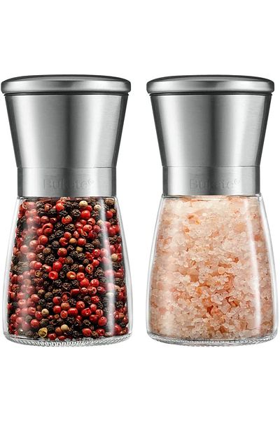 Bukate Set of 2 Salt and Pepper Mills, Bukate®, Stainless Steel and Glass, Adjustable Rotor for Fineness of Grinding