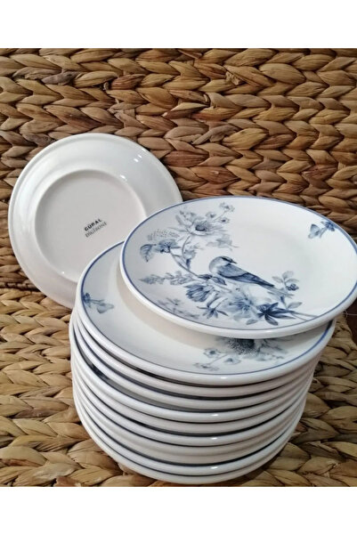 FAYA HOME 6 Adet Güral Porselen Kuş Desen 19 Cm Düz Pasta Tatlı Tabağı