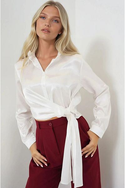 hazelin Cămașă de damă cu suprafață din satin cu detaliu alb cu șireturi HZL25S-BD1202871