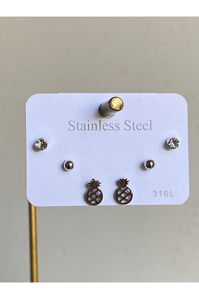 Çelik Set of 6 Pineapple Steel Earrings