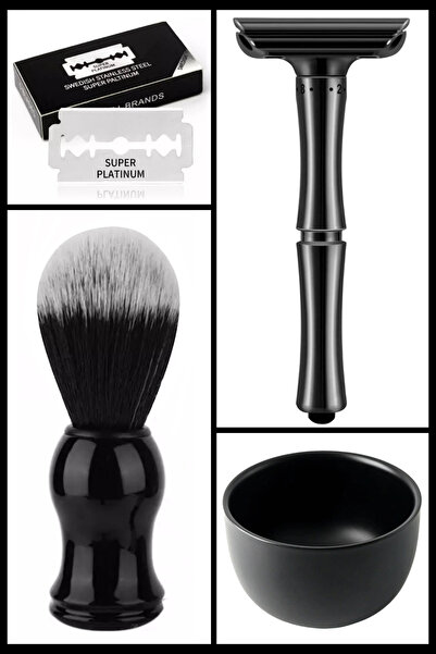 Qualis ماكينة حلاقة يدوية معدنية كاملة Q16 + فرشاة F2 + وعاء + 5 شفرات حلاقة ...